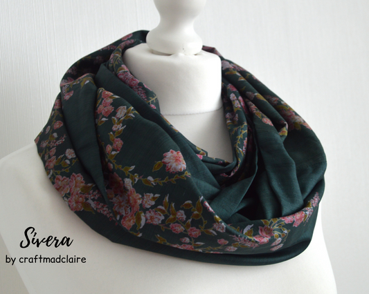 Green Floral Sari Silk Scarf - Boho Handmade Womens Scarf - Eco Friendly Autumn Fall Winter Trend Unique Upcycled Christmas Gift For Her