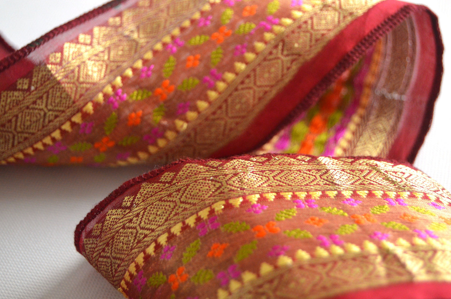 Red & Gold Pure Silk Vintage Recycled Upcycled Sari Silk Ribbon