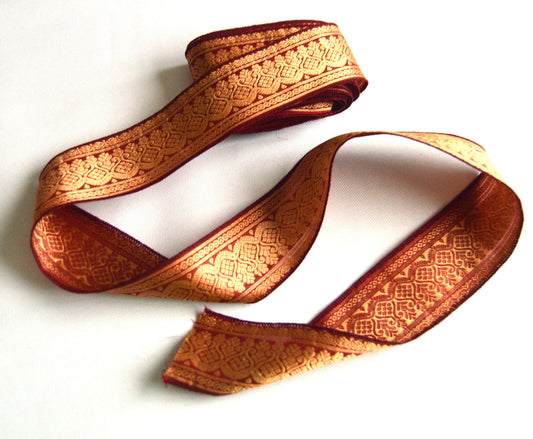 Red & Gold Pure Silk Vintage Recycled Upcycled Sari Silk Ribbon