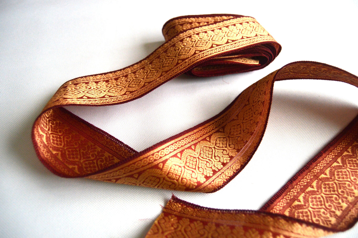 Red & Gold Pure Silk Vintage Recycled Upcycled Sari Silk Ribbon