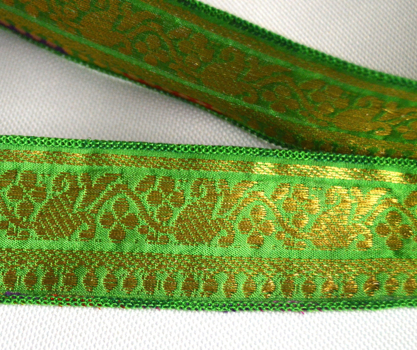 Lime & Gold Pure Silk Vintage Recycled Upcycled Sari Silk Ribbon