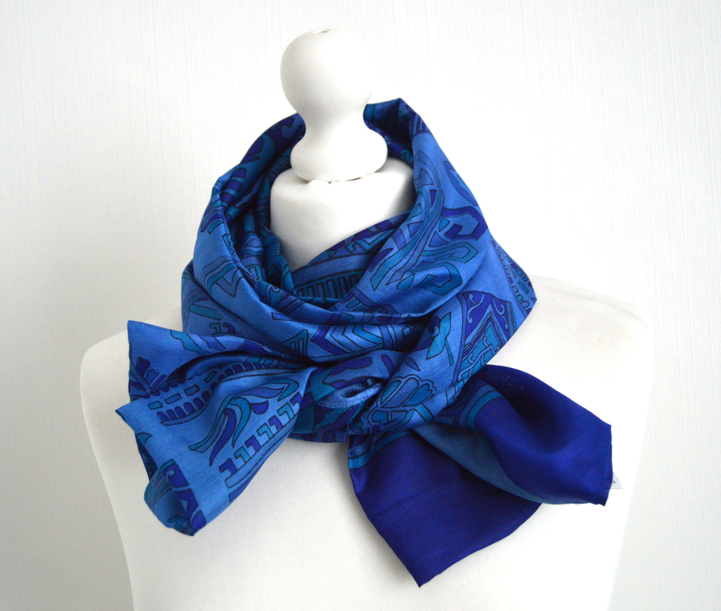 Marine Blue Sari Silk Scarf - Boho Spring Summer Trend Unisex Womens Scarf - Eco Friendly Upcycled Mothers Day Grandmother Dad Brother Gift