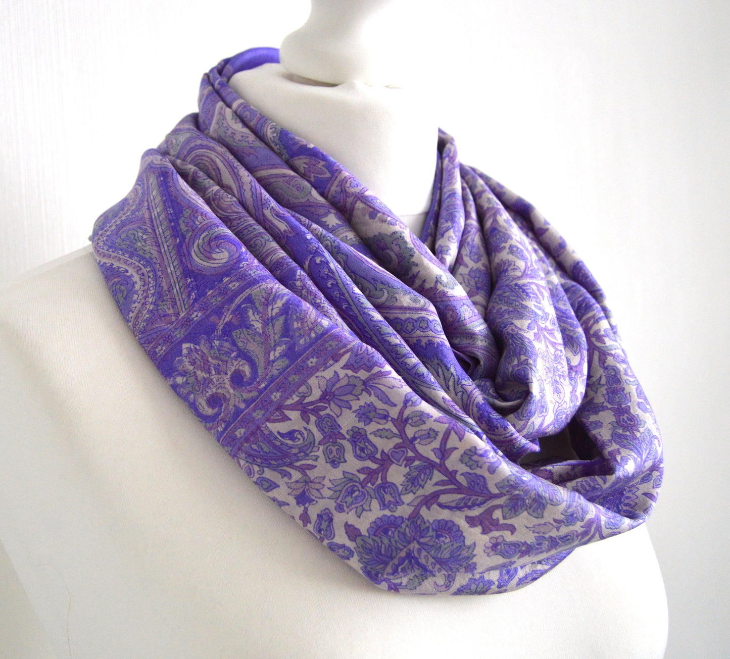 Lilac Floral Upcycled Vintage Sari Silk Scarf - Bohemian Lightweight Womens Scarves - Eco Friendly Christmad Gift For Her Mum Mom Gran