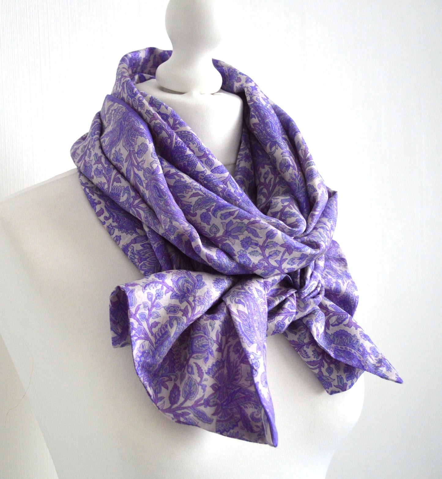 Lilac Floral Upcycled Vintage Sari Silk Scarf - Bohemian Lightweight Womens Scarves - Eco Friendly Christmad Gift For Her Mum Mom Gran