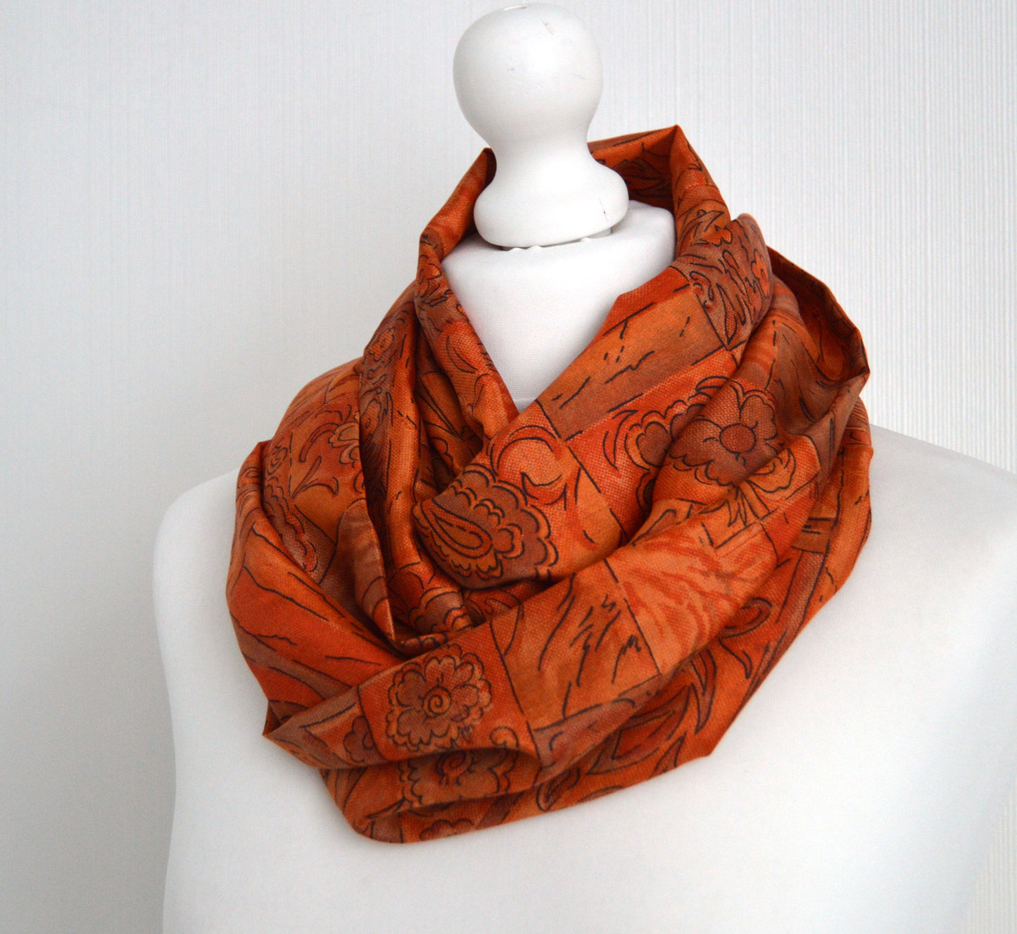 Burnt Orange Sari Silk Scarf - Handmade Boho Eco Friendly Upcycled Womens Scarf - Sophisticated Spring Summer Trend Mothers Day Gift for Her
