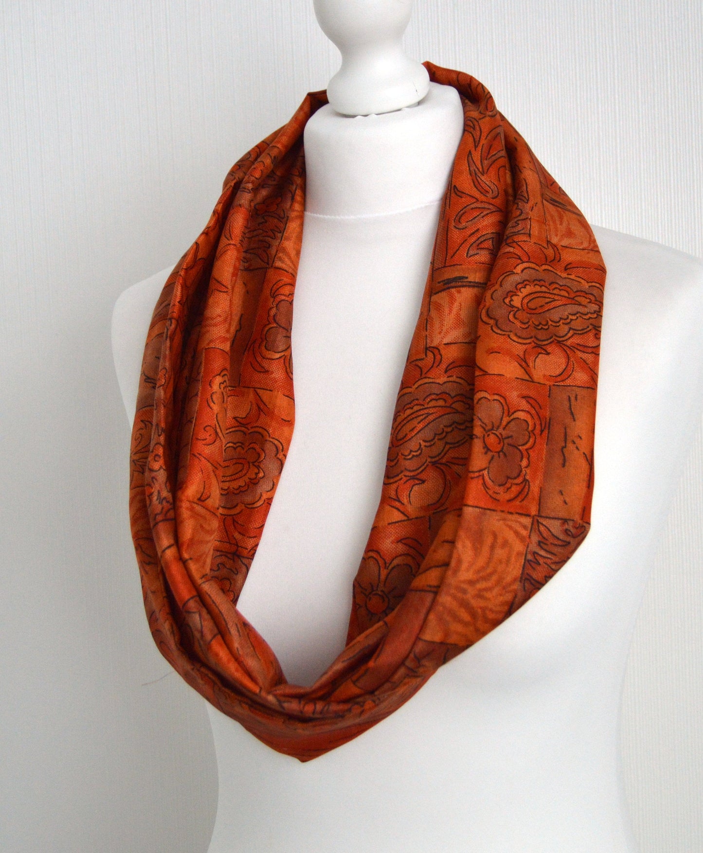 Burnt Orange Sari Silk Scarf - Handmade Boho Eco Friendly Upcycled Womens Scarf - Sophisticated Spring Summer Trend Mothers Day Gift for Her