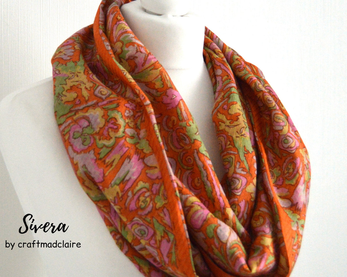 Orange Upcycled Vintage Sari Silk Scarf - Bohemian Autumn Fall Winter Womens Scarf - Eco Friendly Christmas Gift For Her Mum Mom Sister