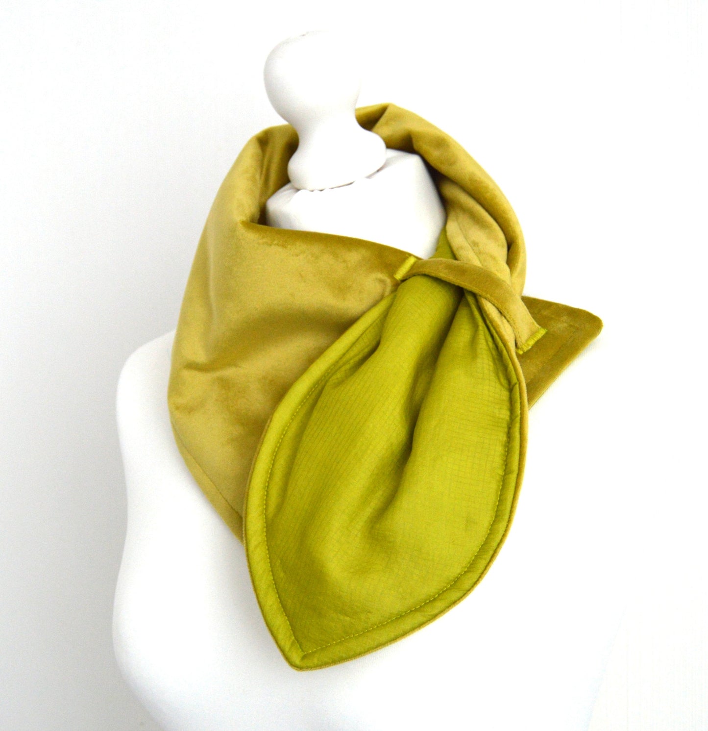 Celery Velvet Vintage Sari Silk Lined Neck Warmer Scarf Cowl