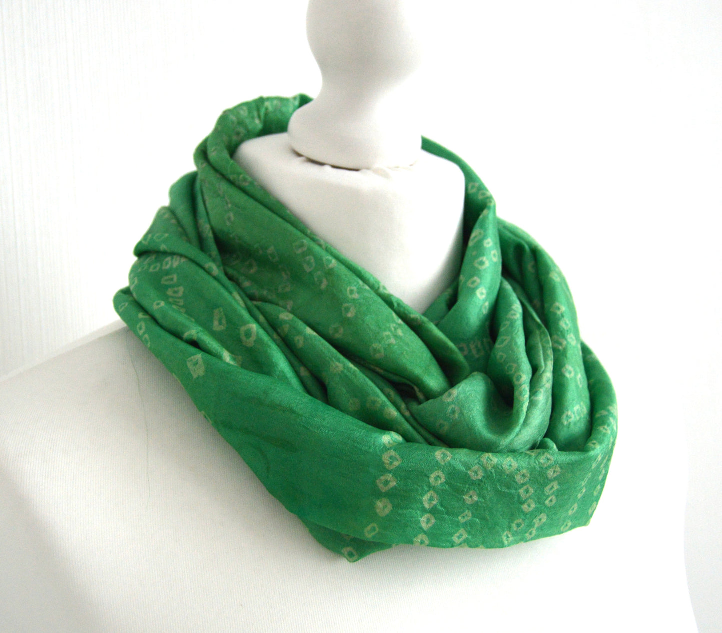 Tie Dye Aqua Green Sari Silk Infinity Loop Scarf - Hand Dyed Bohemian Scarf - Lightweight  Festival Womens Unisex Scarf