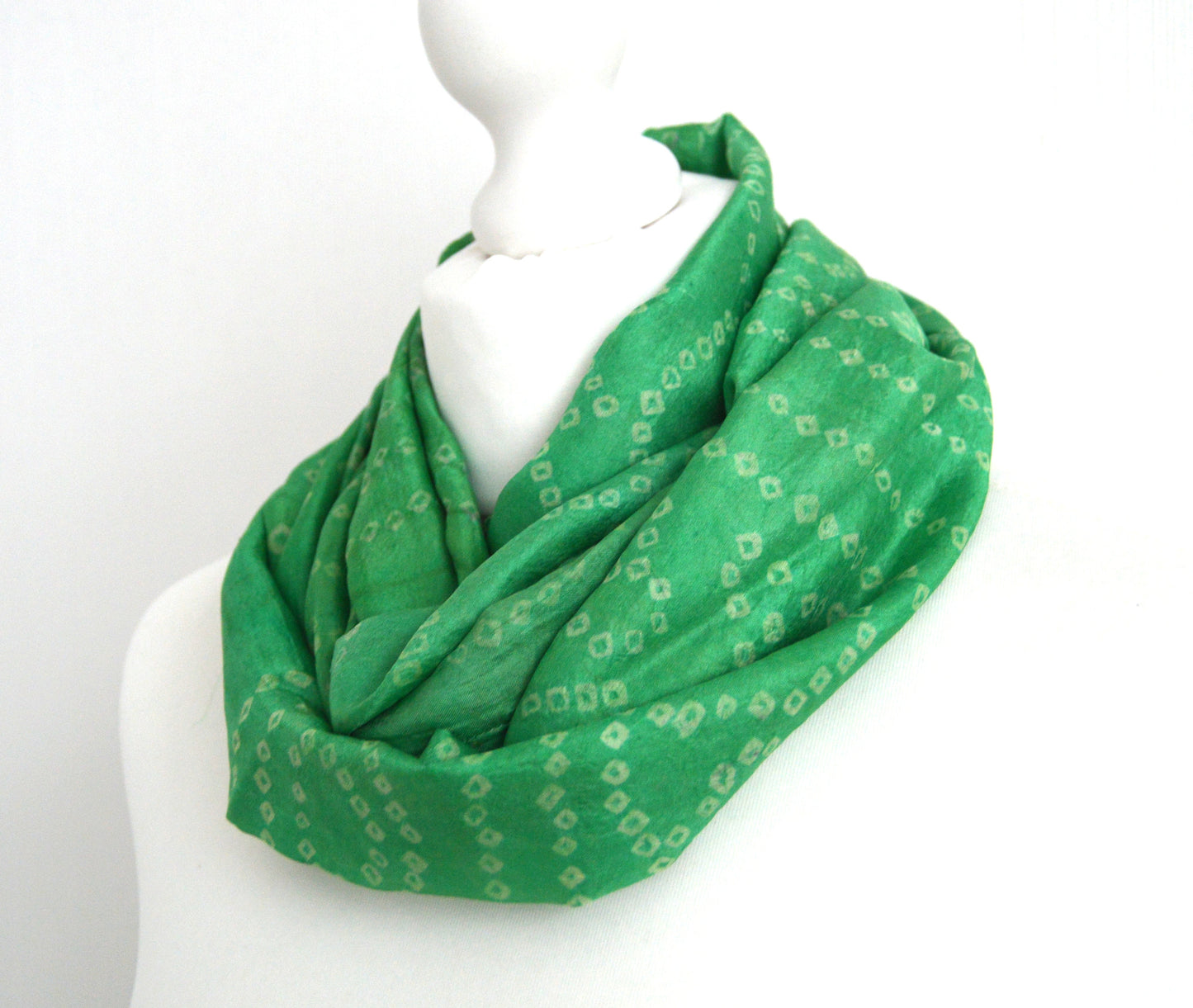 Tie Dye Aqua Green Sari Silk Infinity Loop Scarf - Hand Dyed Bohemian Scarf - Lightweight  Festival Womens Unisex Scarf