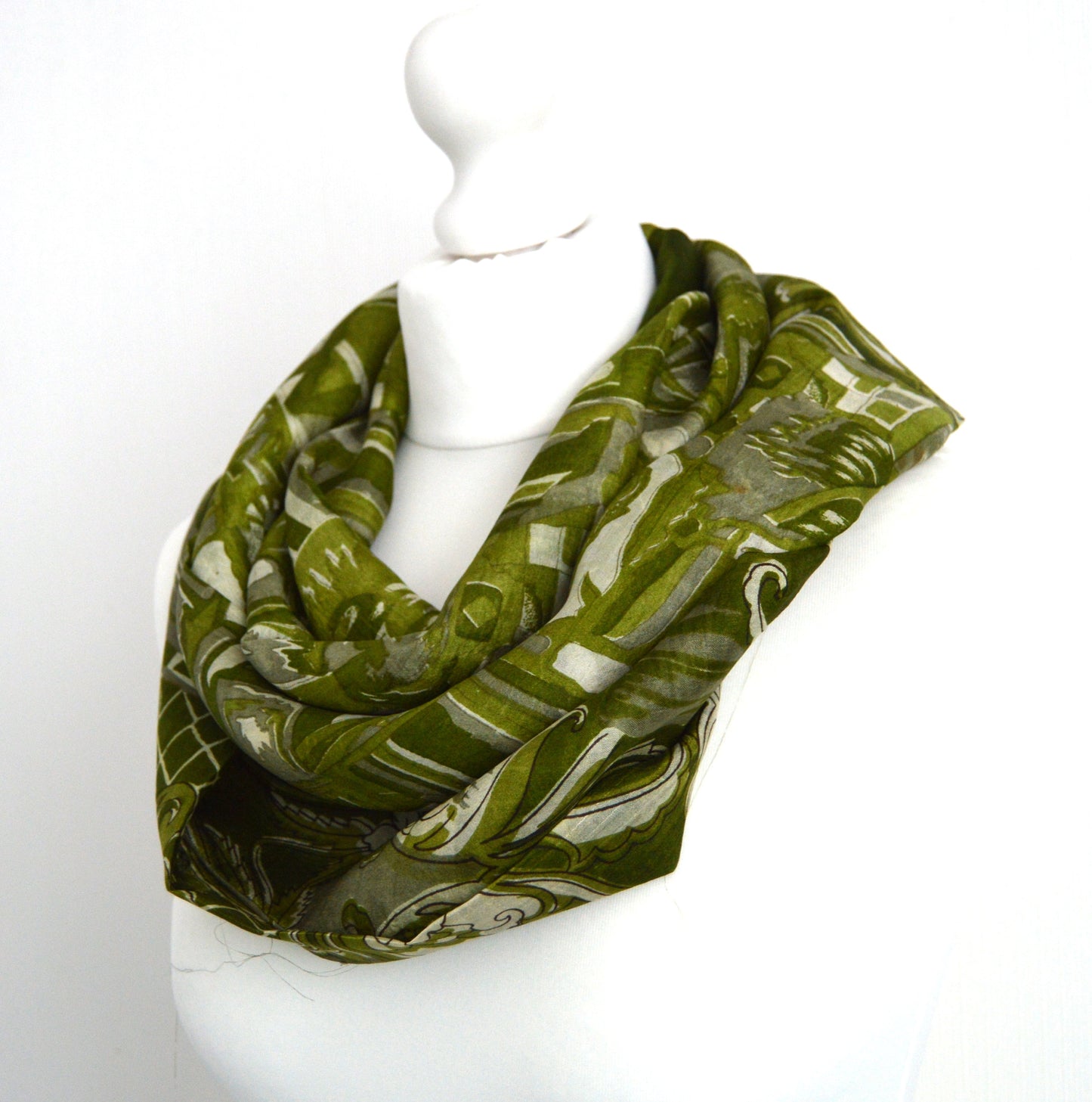 Green Upcycled Sari Silk Scarf - Bohemian Eco Friendly Unisex Spring Summer Scarf Womens Mens Scarf - Boho Chic Mothers Day Gift For Her