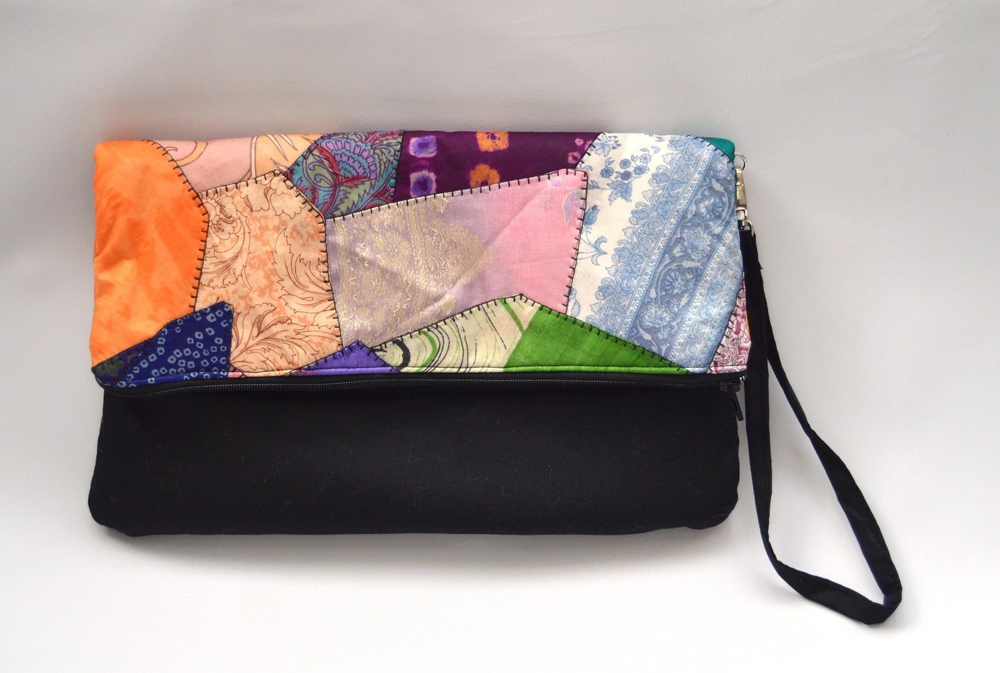 Patchwork Upcycled Vintage Sari Silk Fold-over Clutch Bag Purse