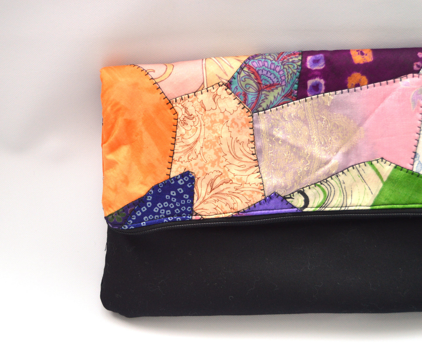 Patchwork Upcycled Vintage Sari Silk Fold-over Clutch Bag Purse