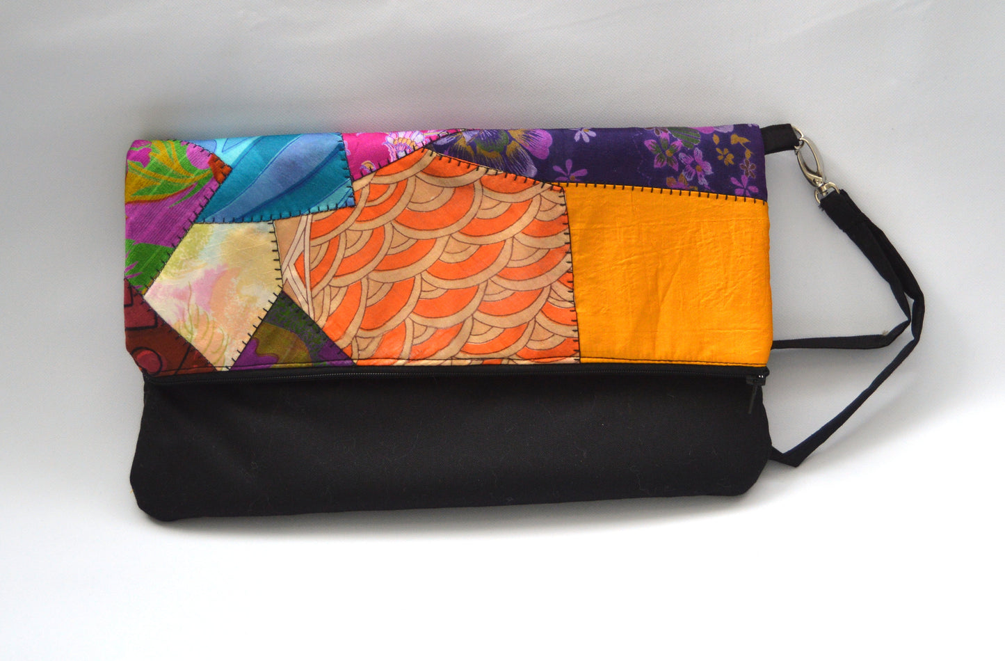 Patchwork Upcycled Vintage Sari Silk Fold-over Clutch Bag Purse