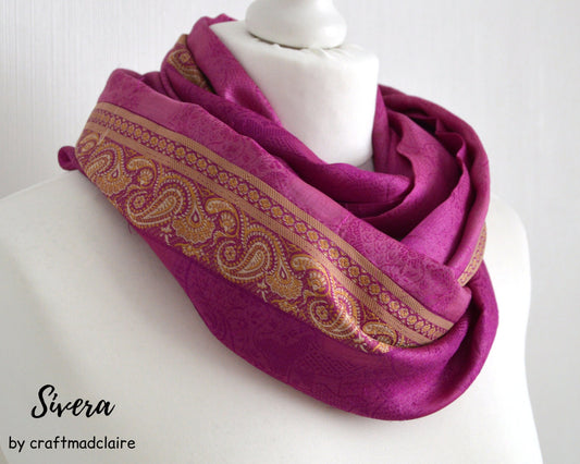 Magenta Infinity Scarf - Silk Infinity Scarf - Pink Silk Scarf - Womens Scarves - Gift for Her - Boho Scarf - Indian Silk Scarf - Pink Scarf