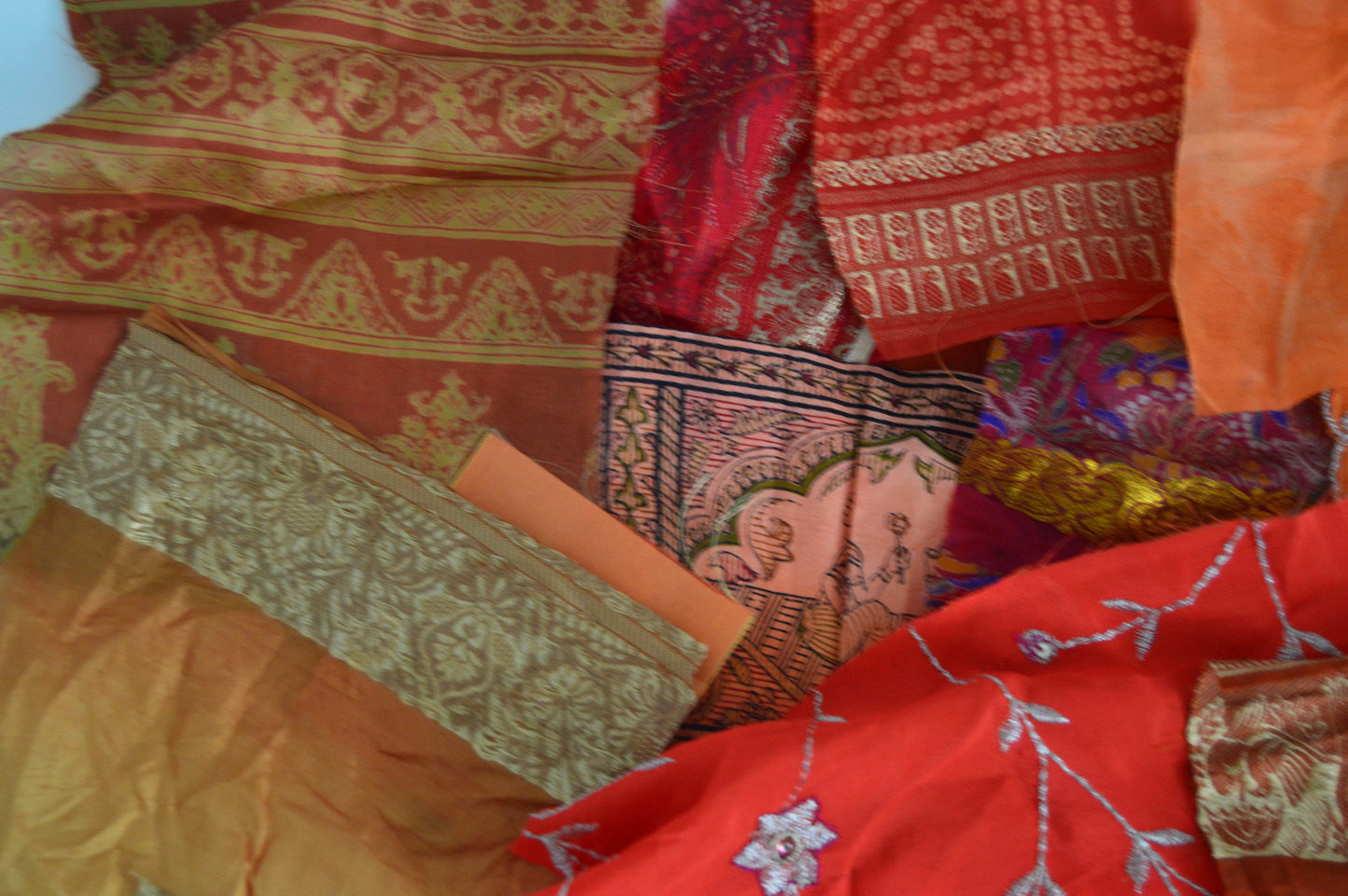 Red Orange Upcycled Sari Silk Scraps