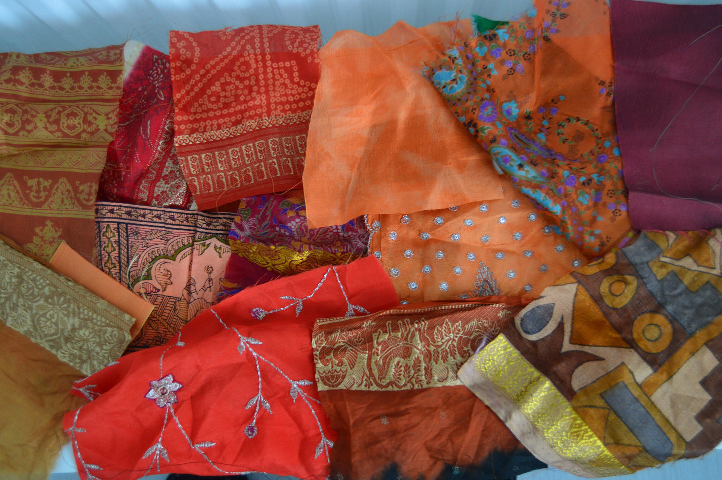 Red Orange Upcycled Sari Silk Scraps