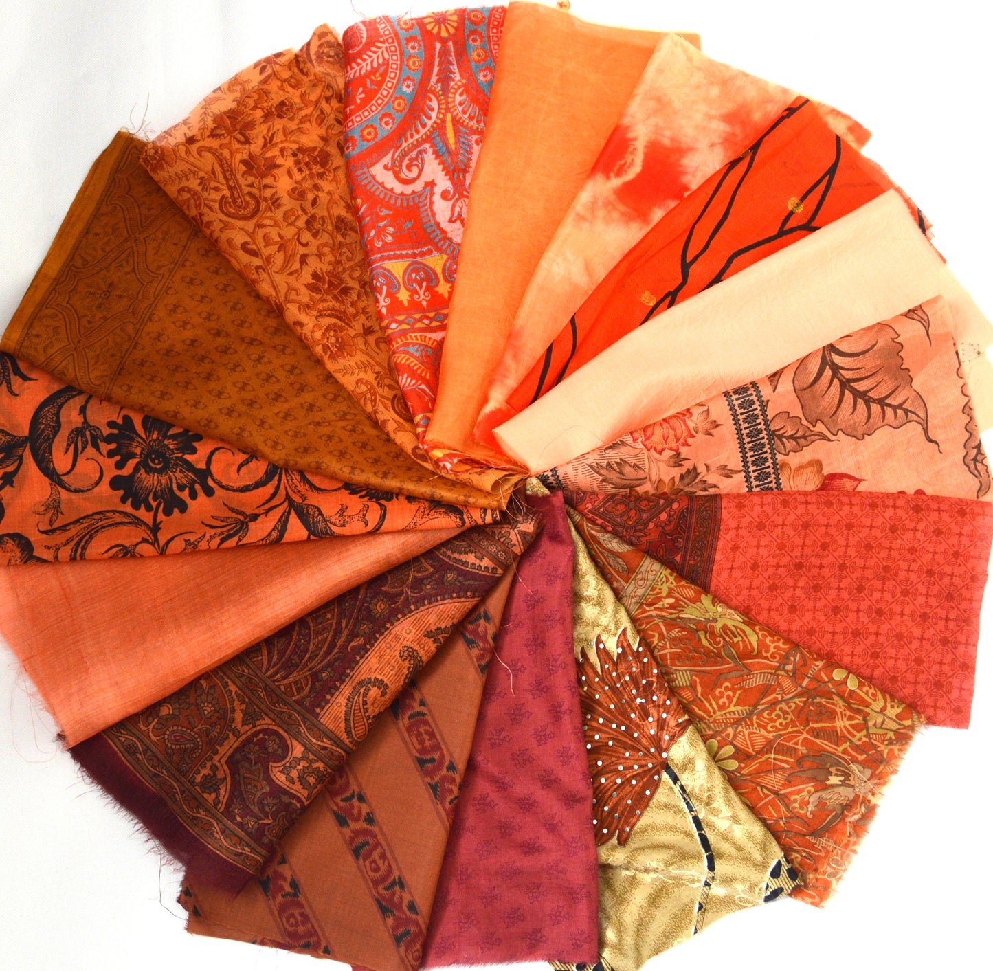 8 Inch x 16 Pieces Autumn Upcycled Vintage Sari Silk Squares