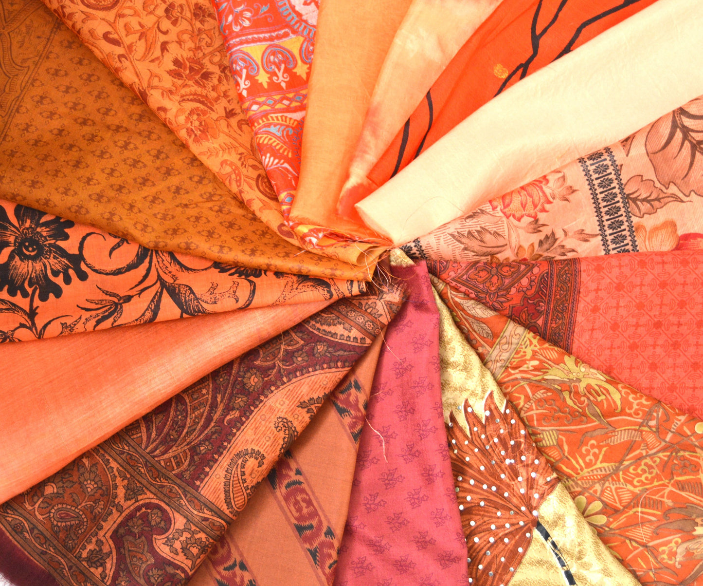 8 Inch x 16 Pieces Autumn Upcycled Vintage Sari Silk Squares