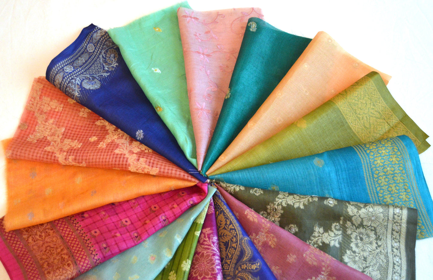 10 Inch x 16 Pieces Mixed Colour Upcycled Sari Silk Craft Fabric Card Making Collage Mixed Media Textile Art Sewing Junk Journals