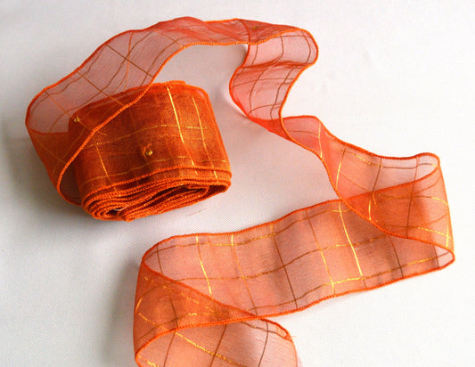 Orange & Gold Sari Silk Vintage Recycled Upcycled Sari Silk Ribbon