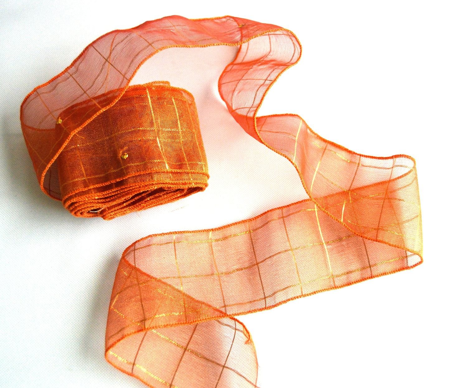 Orange & Gold Sari Silk Vintage Recycled Upcycled Sari Silk Ribbon