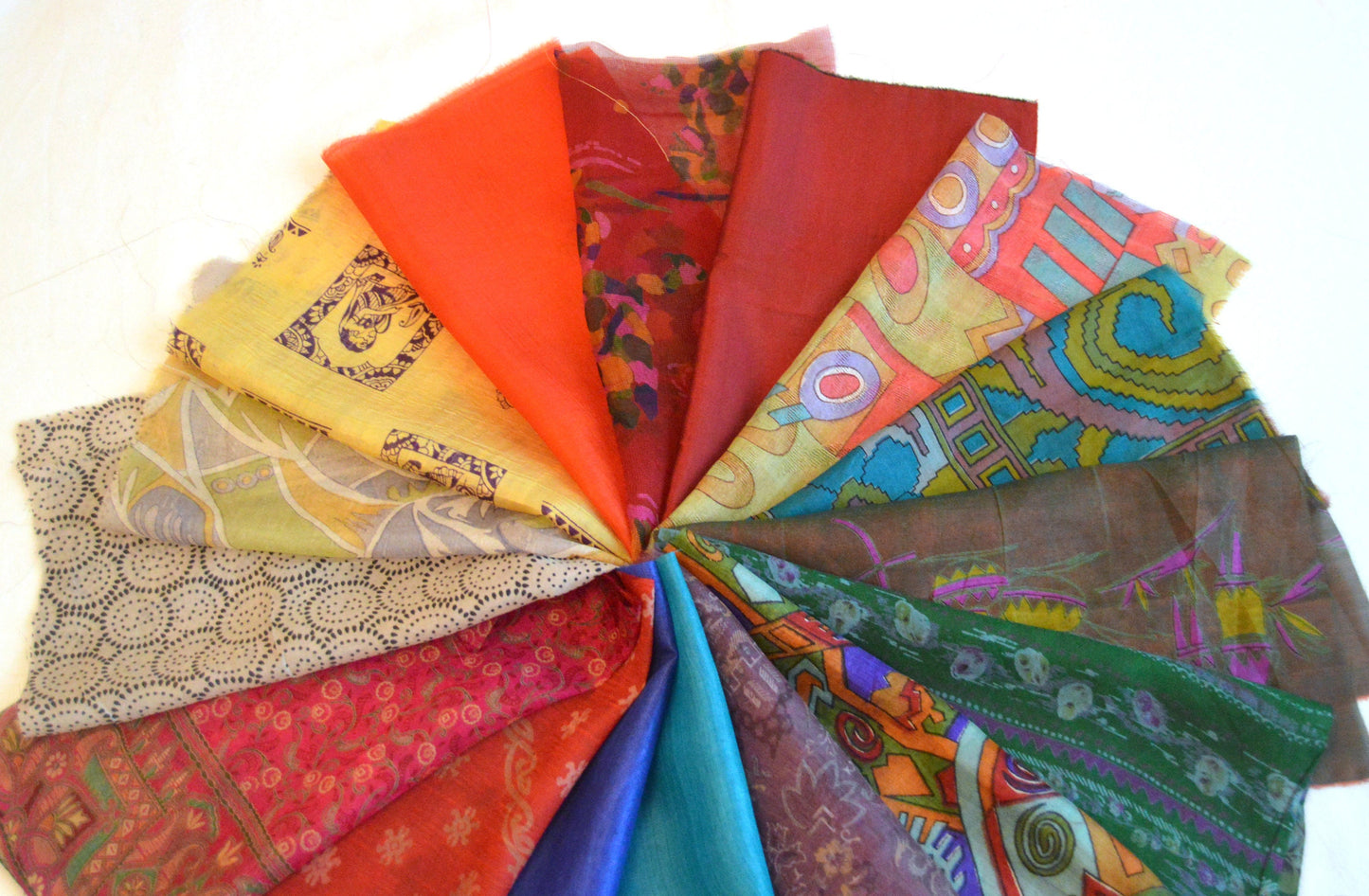 10 Inch x 16 Pieces Mixed Upcycled Vintage Sari Silk Squares