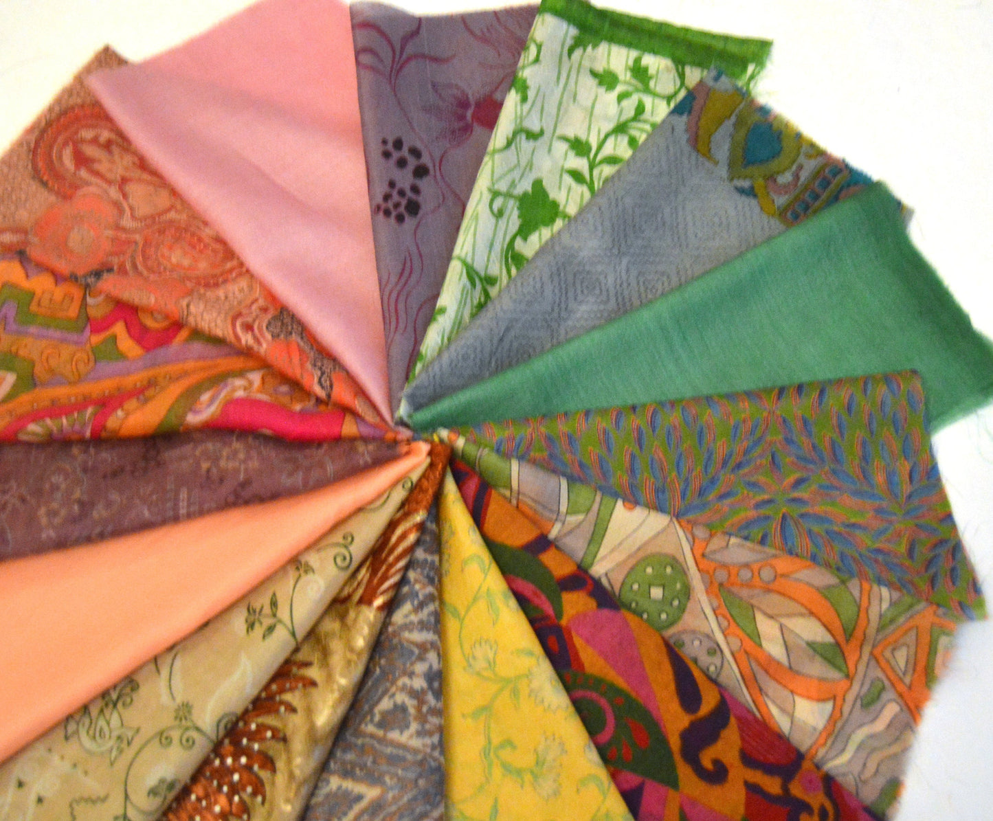 10 Inch x 16 Pieces Mixed Upcycled Sari Silk Squares