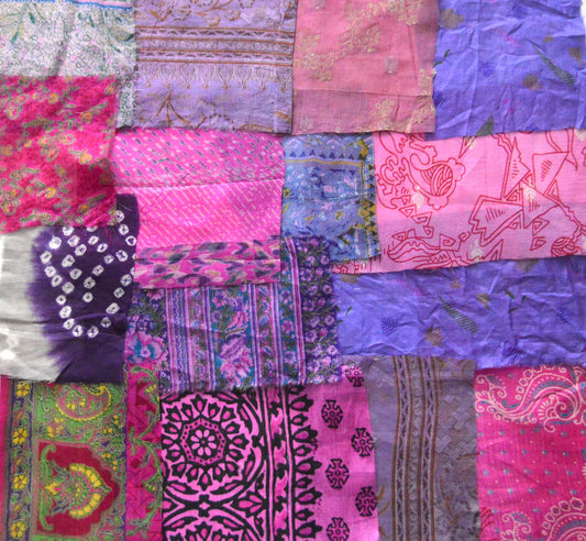 Pink Purple Upcycled Sari Silk Fabric Scraps