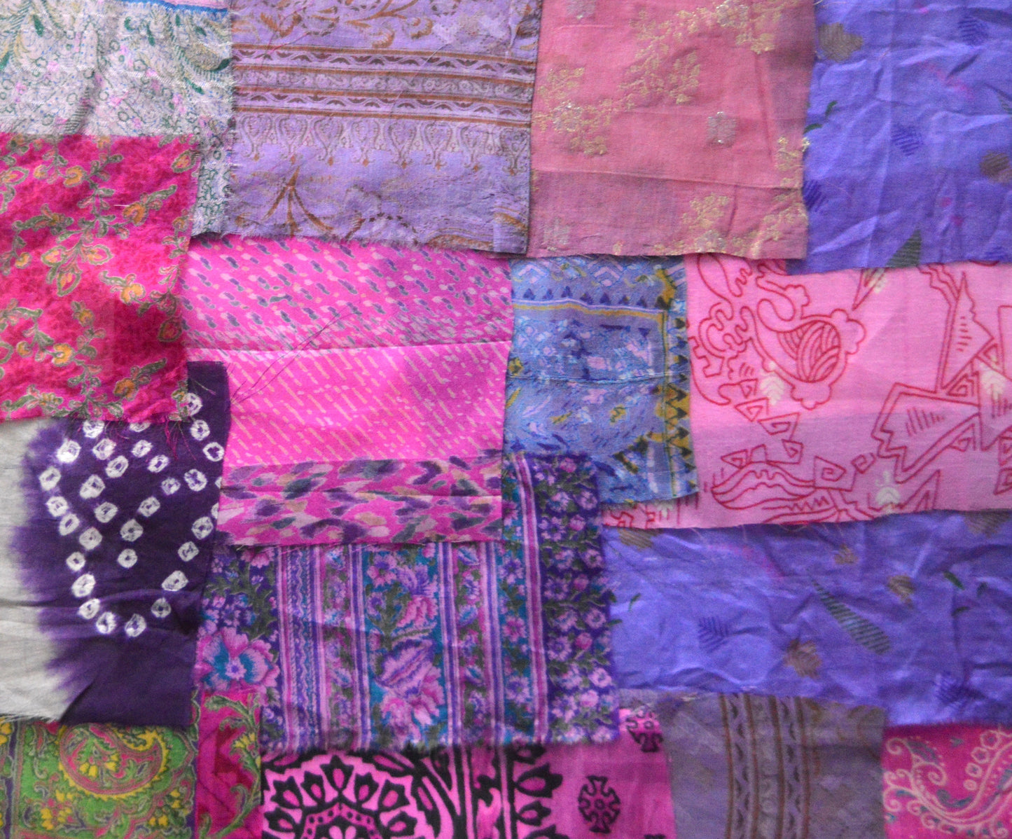 Pink Purple Upcycled Sari Silk Fabric Scraps