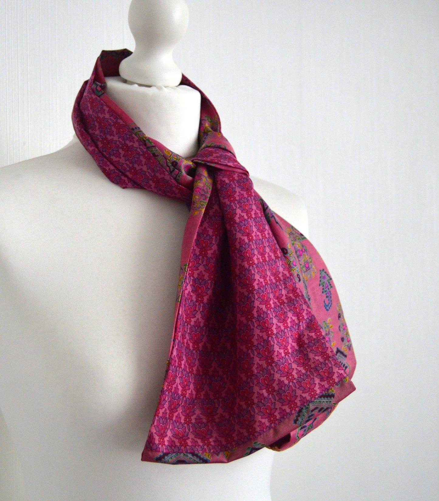 Cerise Pink Upcycled Sari Silk Infinity Scarf