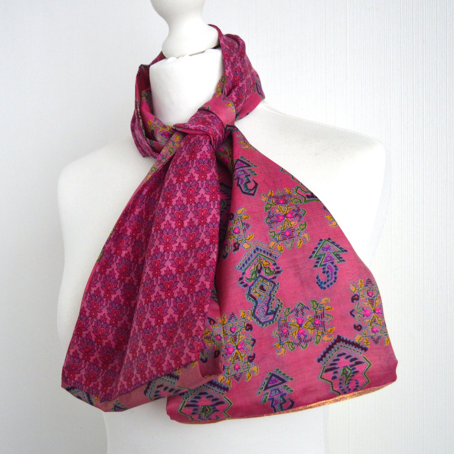 Cerise Pink Upcycled Sari Silk Infinity Scarf