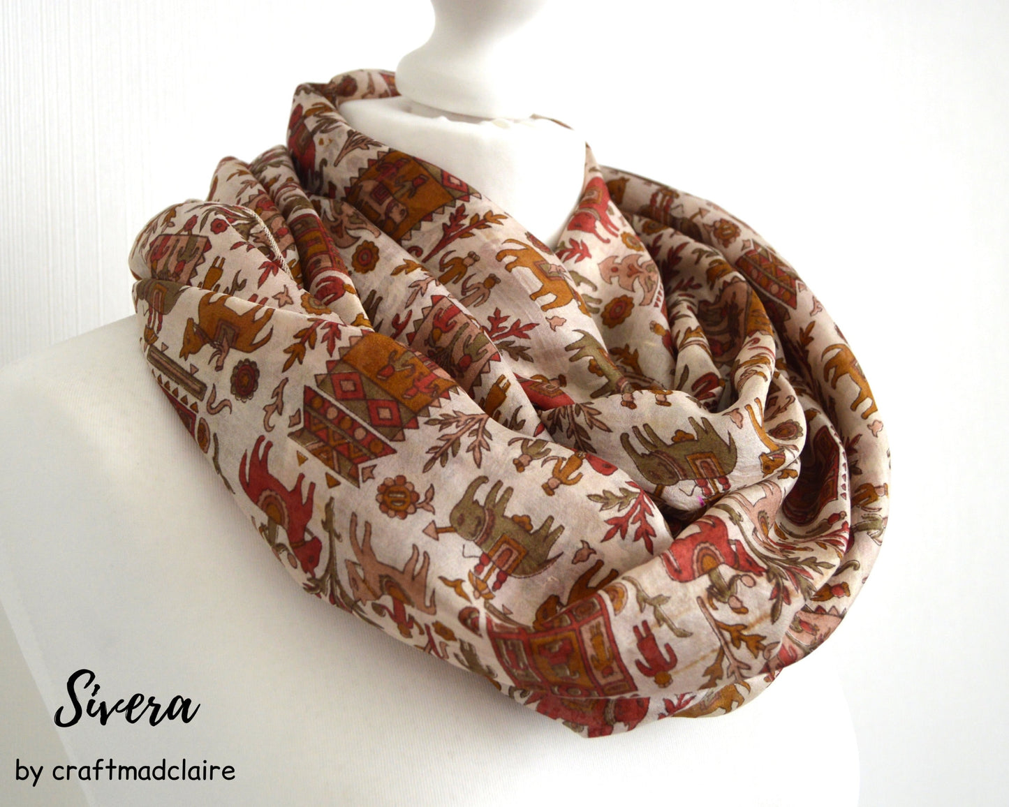 Cream Terracotta Upcycled Sari Silk Scarf