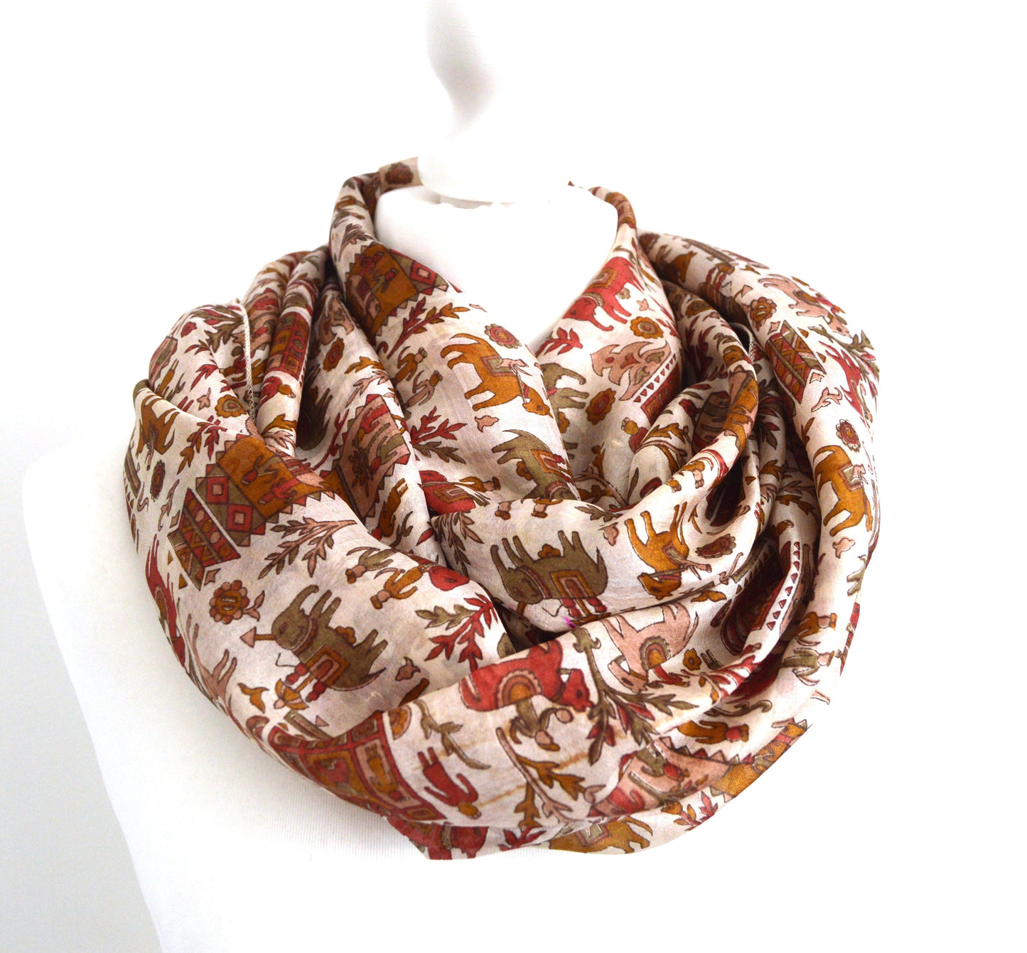 Cream Terracotta Upcycled Sari Silk Scarf