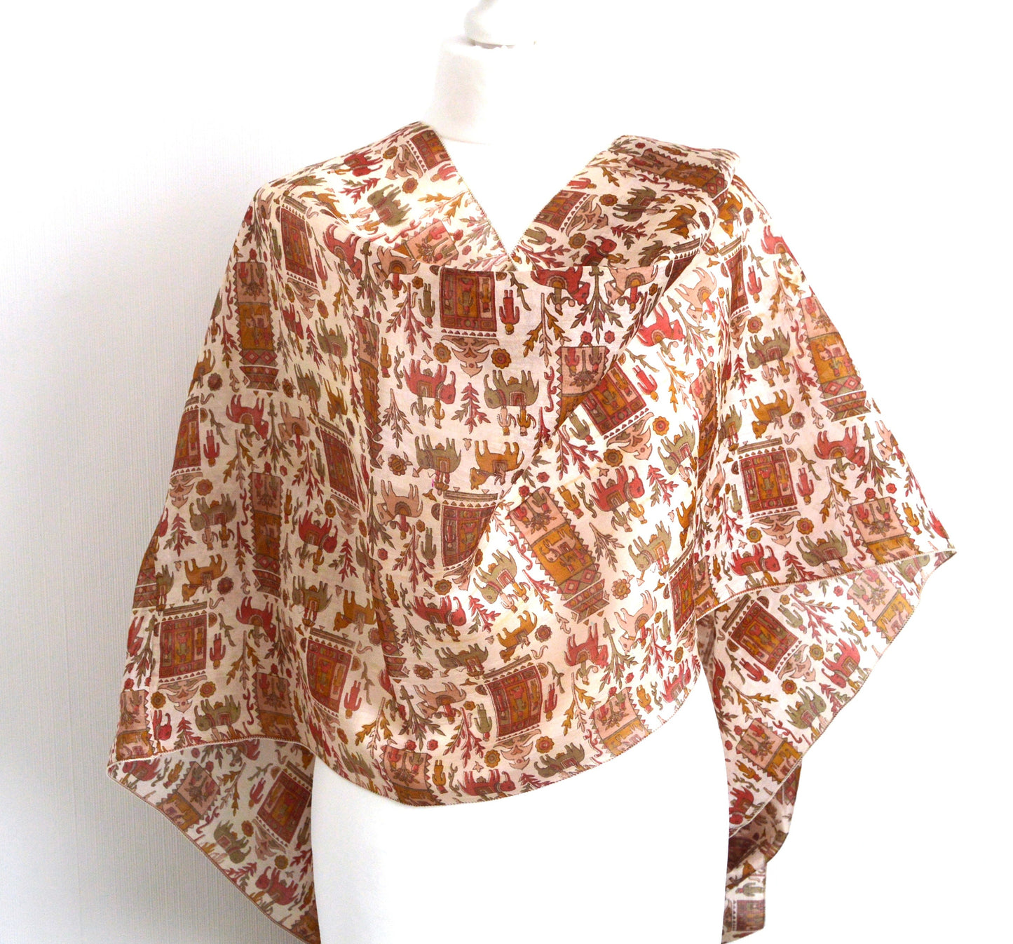 Cream Terracotta Upcycled Sari Silk Scarf