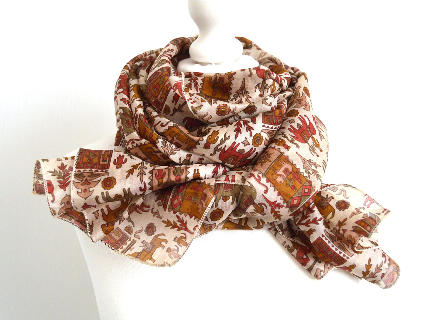 Cream Terracotta Upcycled Sari Silk Scarf