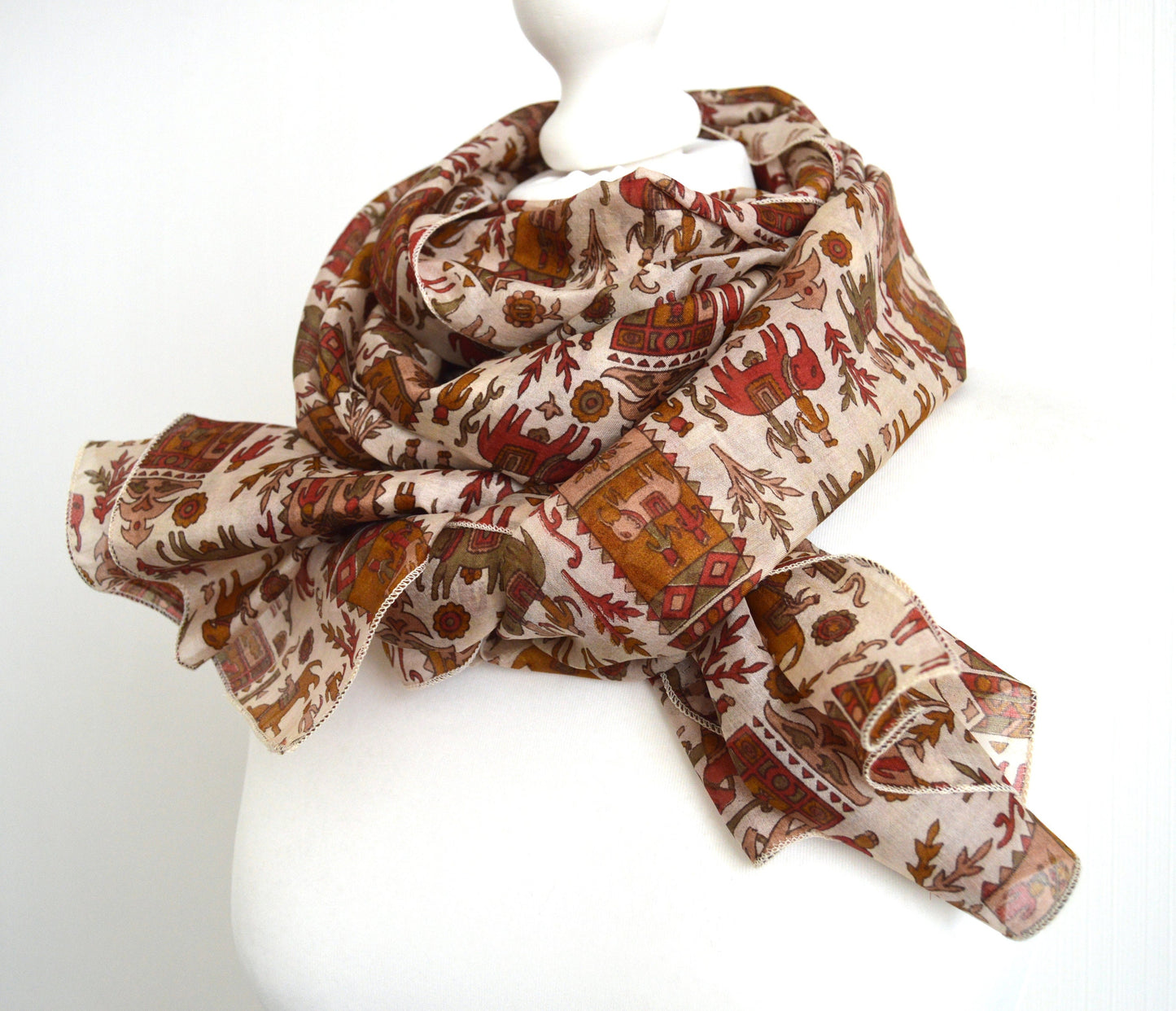 Cream Terracotta Upcycled Sari Silk Scarf