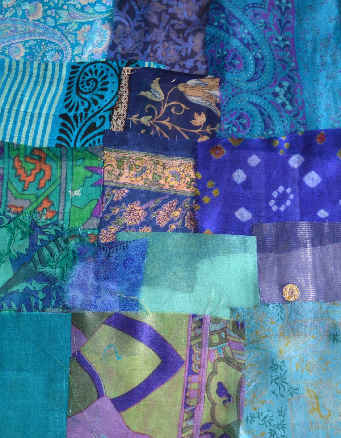 Blue Upcycled Sari Silk Fabric Scraps