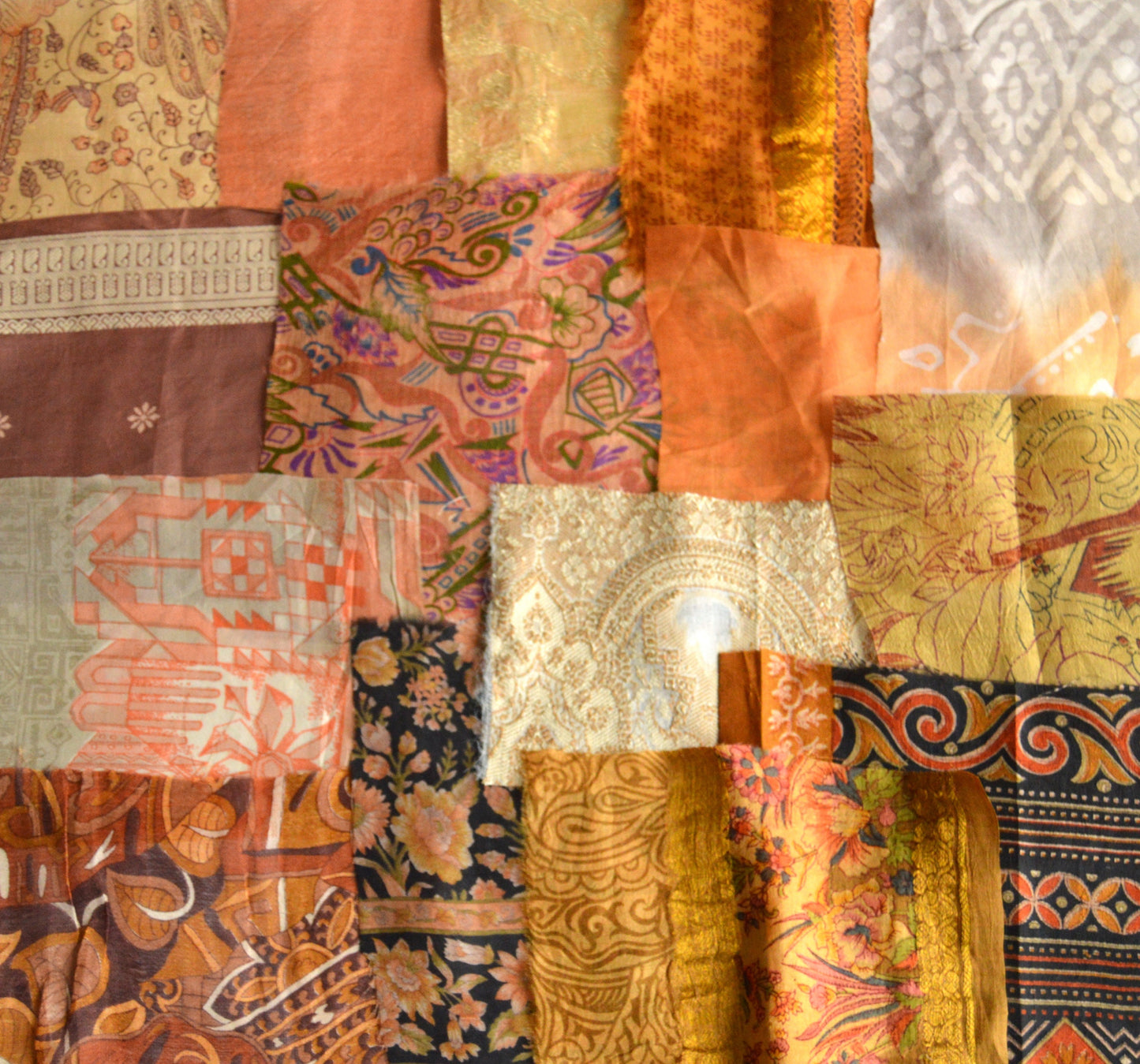 Brown Upcycled Sari Silk Fabric Scraps