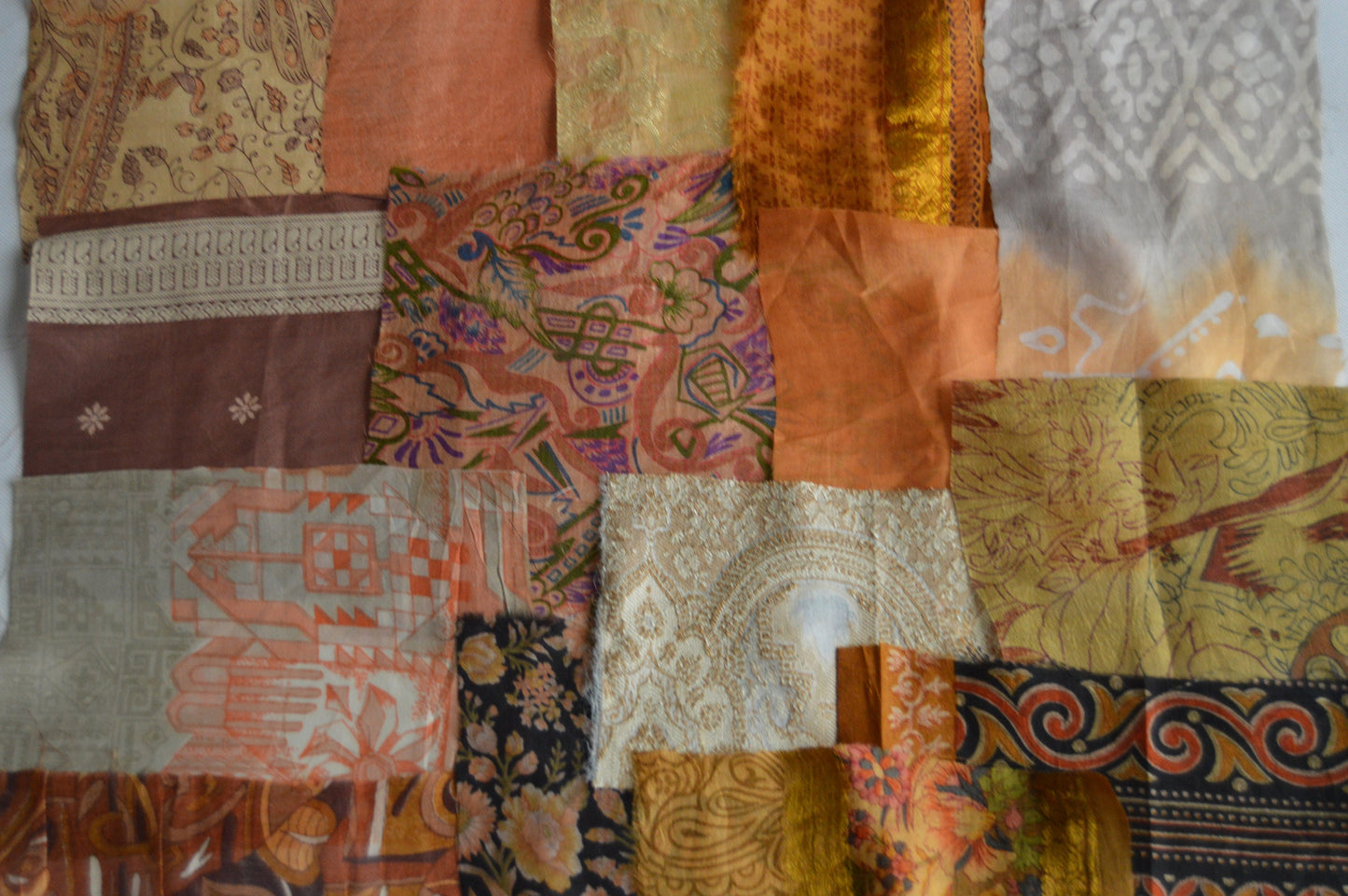 Brown Upcycled Sari Silk Fabric Scraps