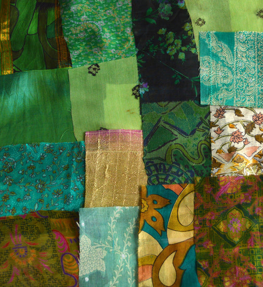 Green Upcycled Sari Silk Fabric Scraps