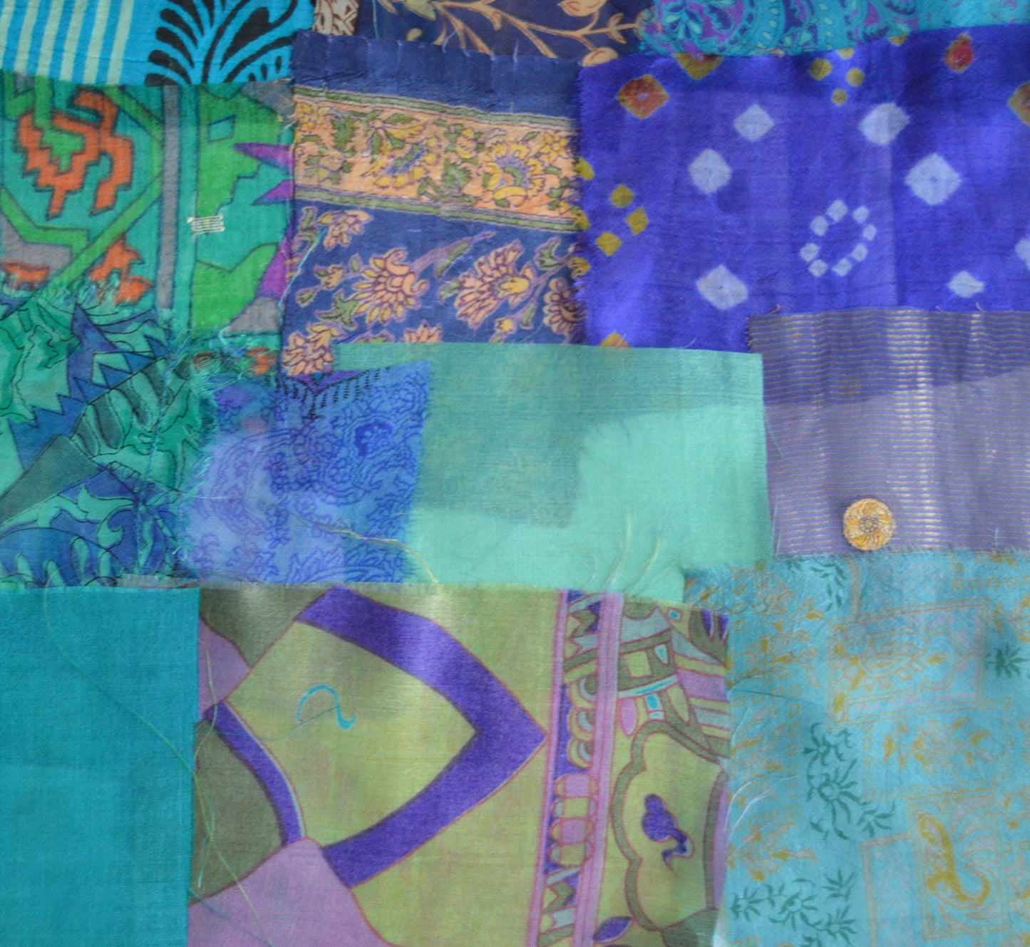 Blue Upcycled Sari Silk Fabric Scraps