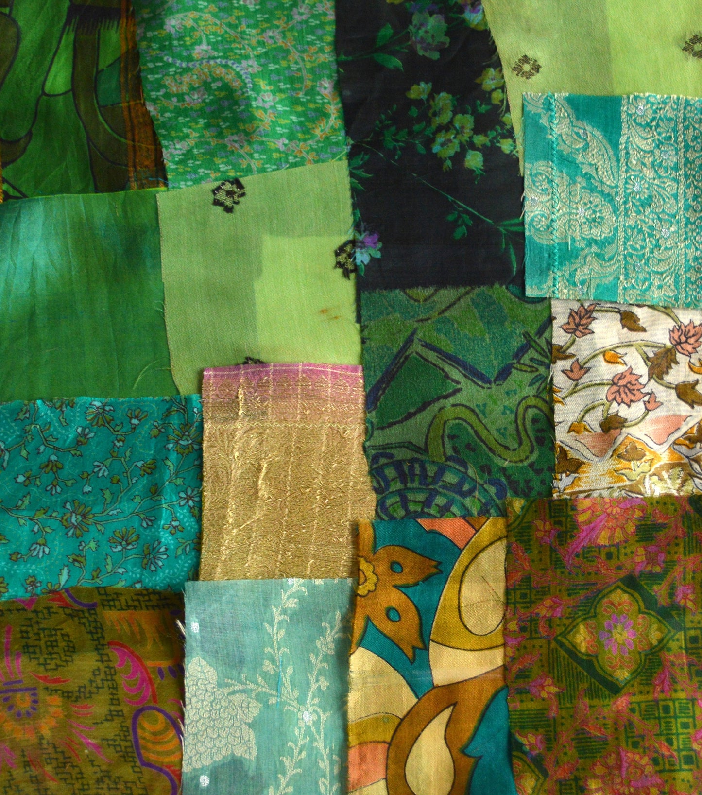 Green Upcycled Sari Silk Fabric Scraps
