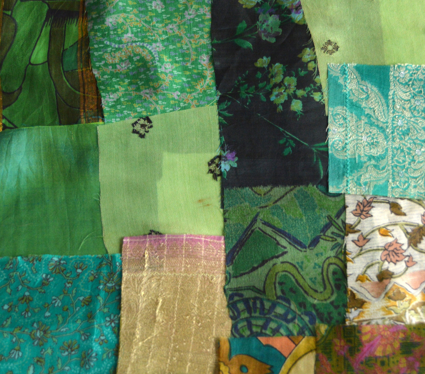 Green Upcycled Sari Silk Fabric Scraps