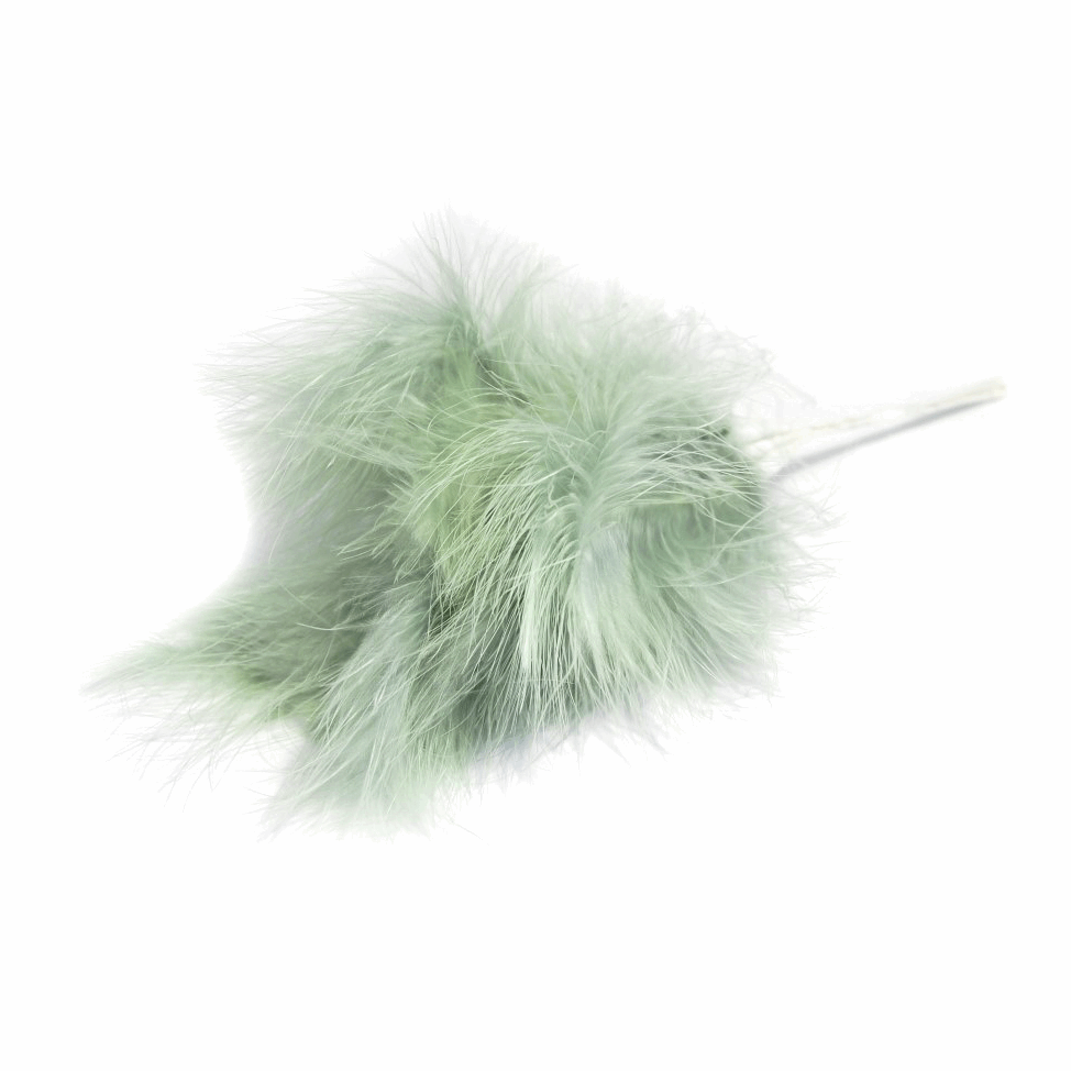 6 Sage Wired Fluff Feather Stems