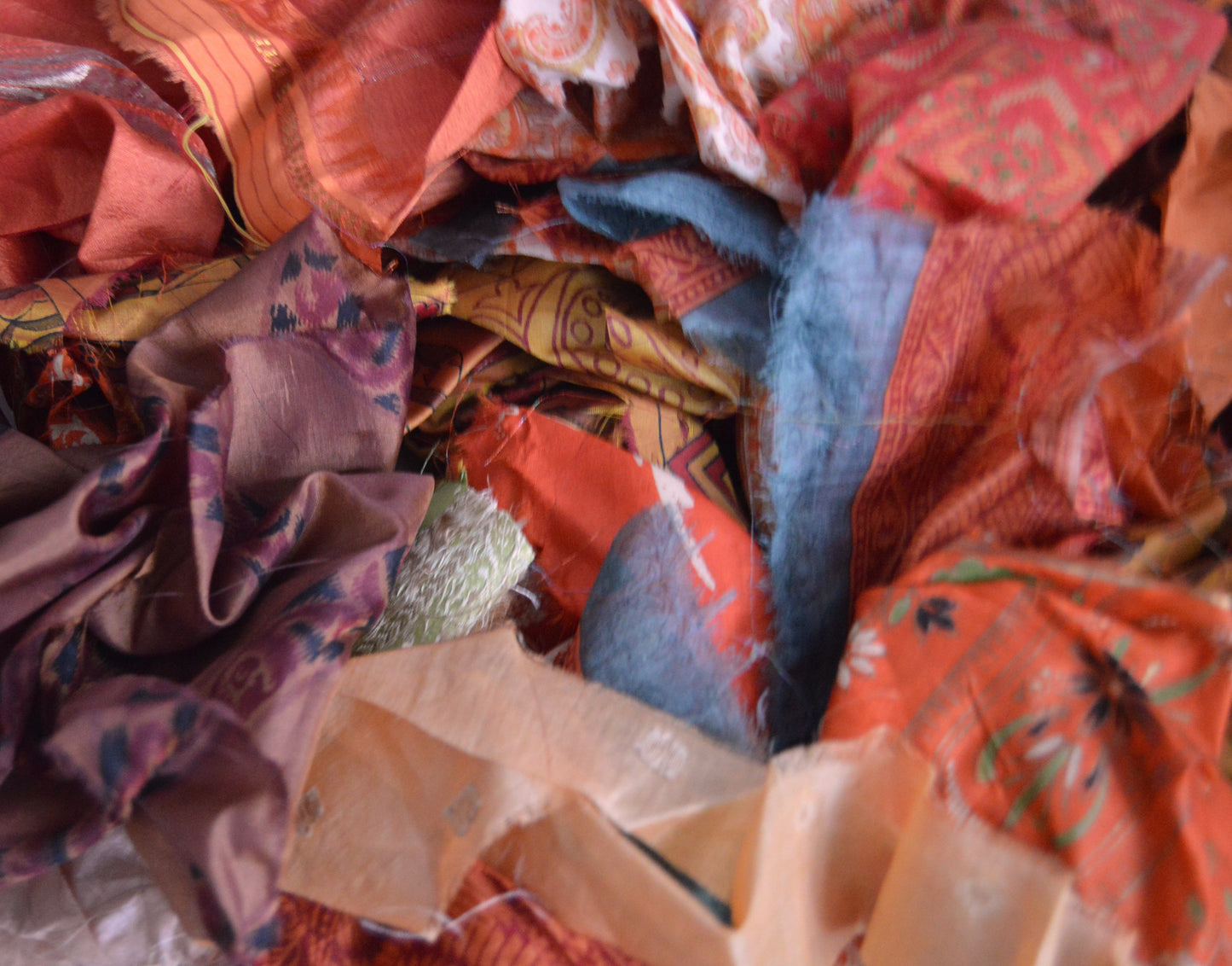 Orange Beige Sari Silk Scraps Textile Grab Bag