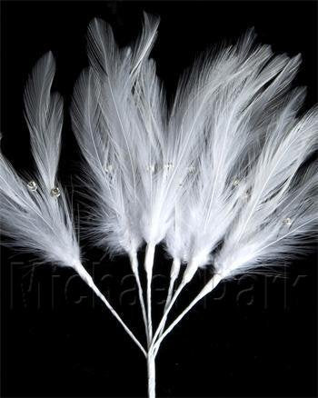 Bunch of 6 Soft White Diamante Feathers
