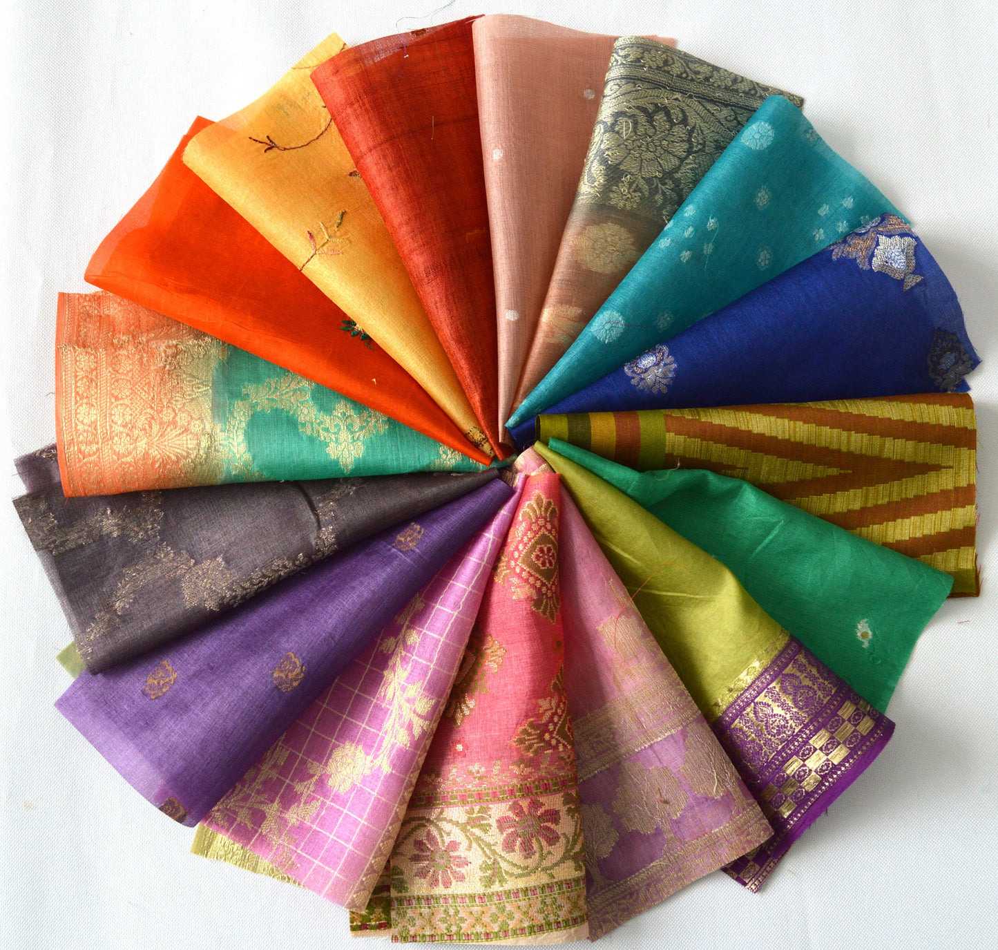 8 Inch x 16 Pieces Mixed Colour Upcycled Sari Silk Squares
