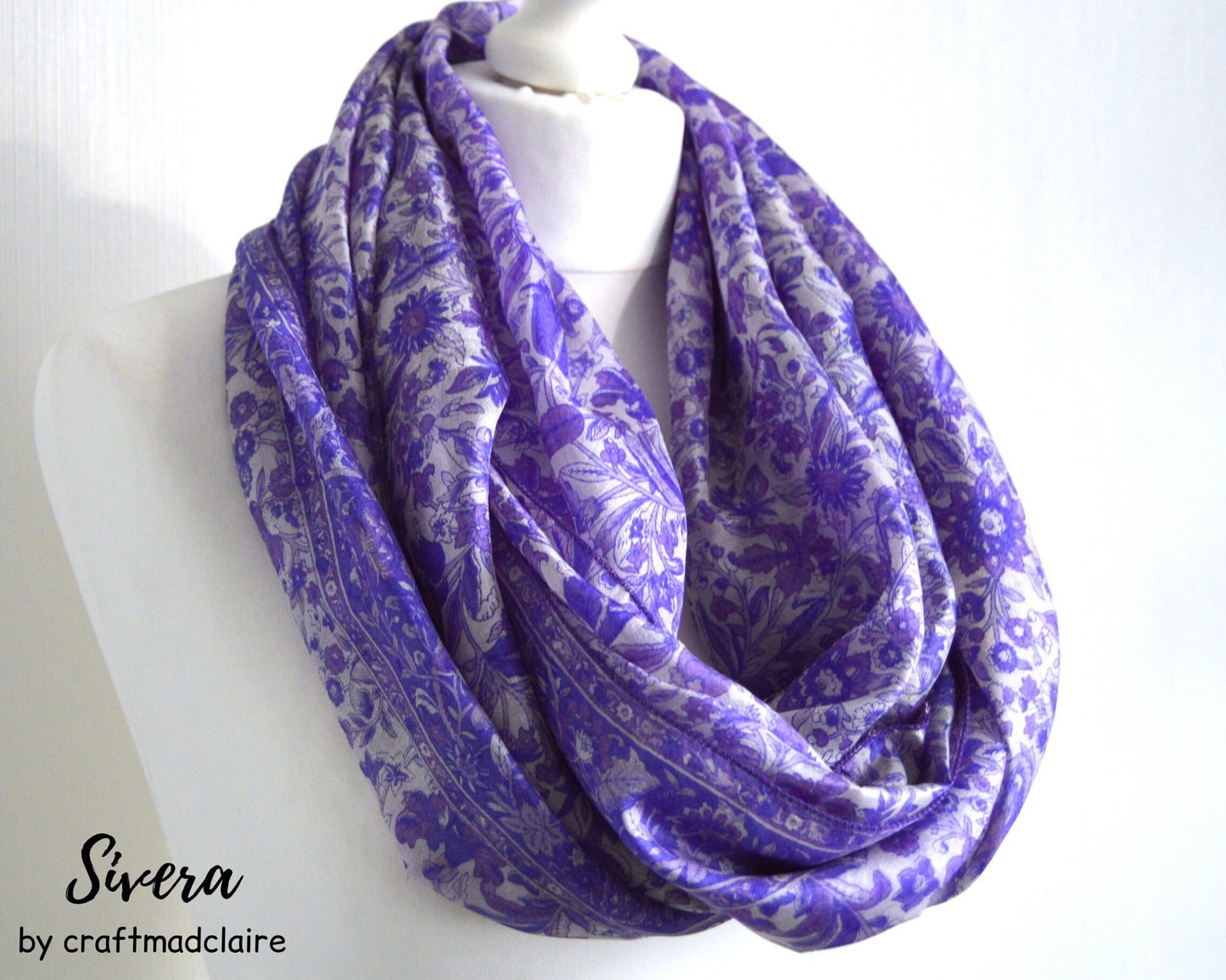 Purple Floral Upcycled Vintage Sari Silk Scarf - Eco Friendly Boho Baby Shower Gift for Her - Ethical Zero Waste Womens Scarf