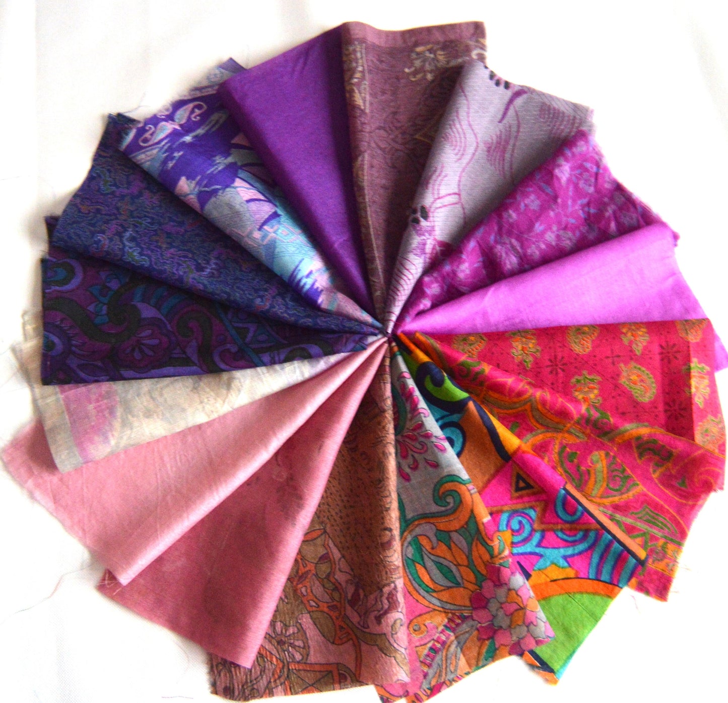 8 Inch x 16 Pieces Pink Purple Upcycled Sari Silk Squares